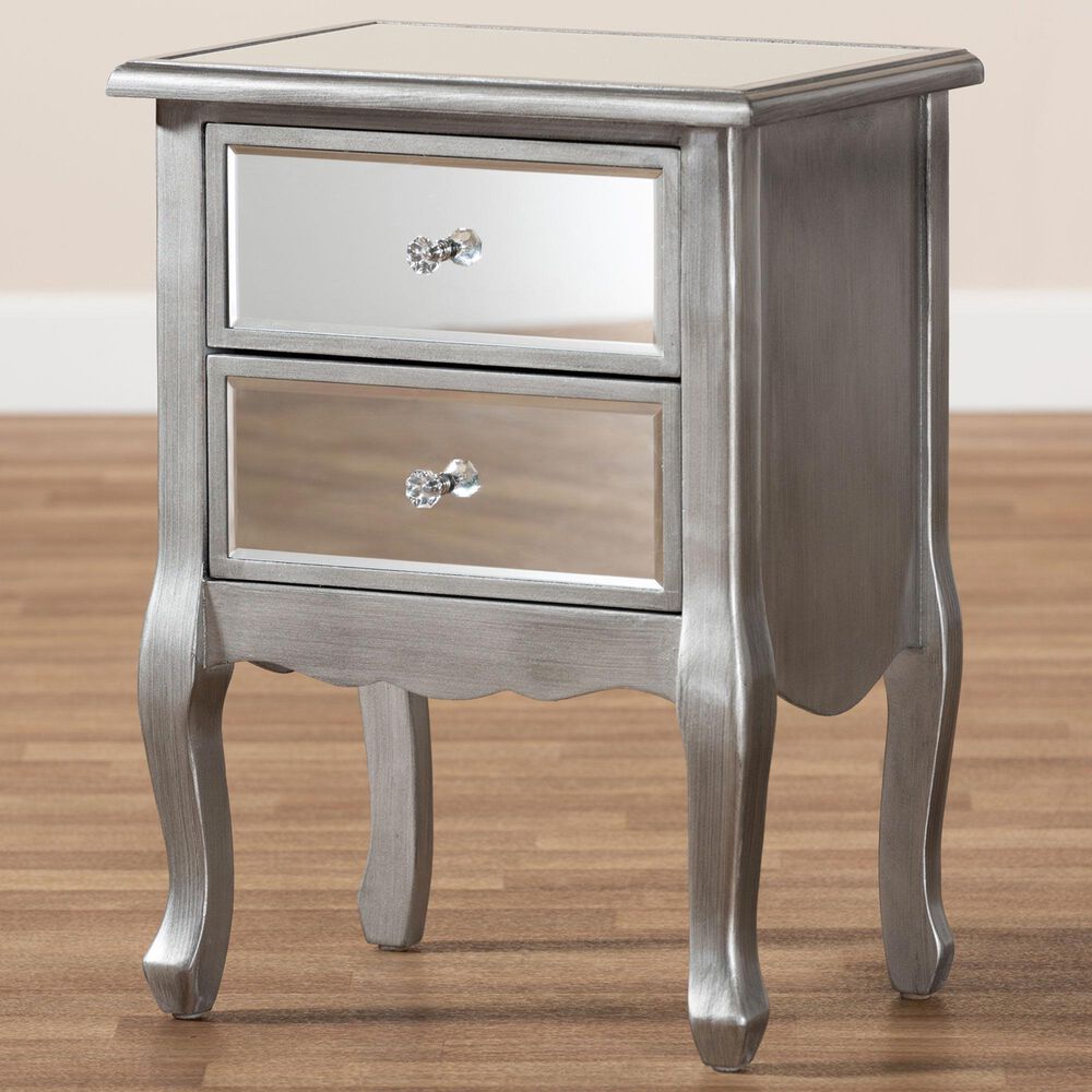Baxton Studio Leonie 2-Drawer End Table in Brushed Silver, , large
