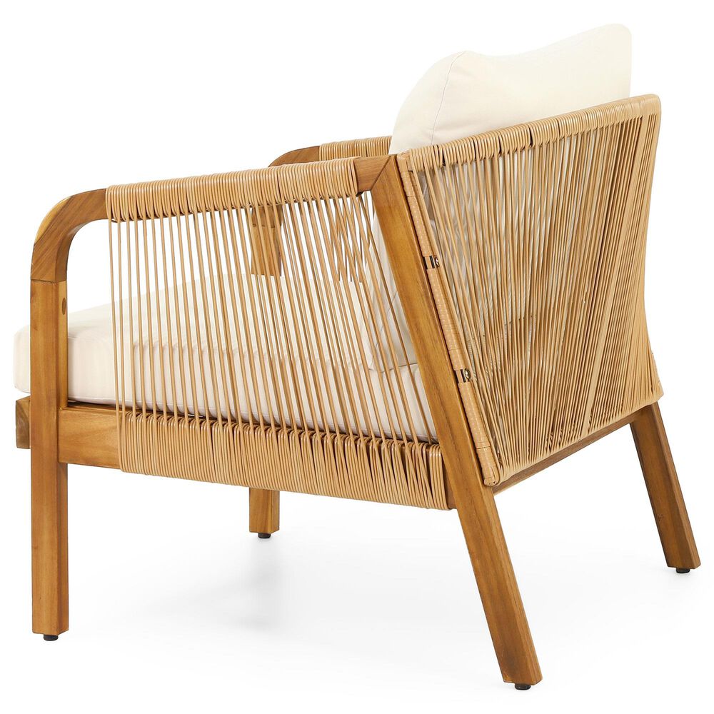 Hearth and Haven Outdoor Deep Seating Club Chair with Beige Cushions and Faux Rattan Accent in Brown, , large