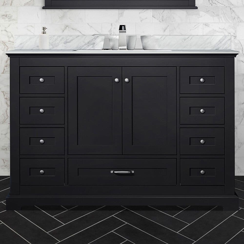 Lexora Home Dukes 48&quot; Single Bathroom Vanity in Espresso with 2 cm White Carrara Marble Top and Rectangular Sink, , large