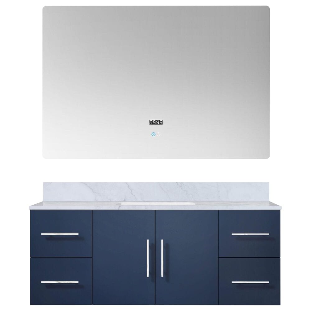 Lexora Home Geneva 48&quot; Single Bathroom Vanity in Glossy White with 2 cm White Carrara Marble Top, Rectangular Sink and 48&quot; LED Mirror, , large