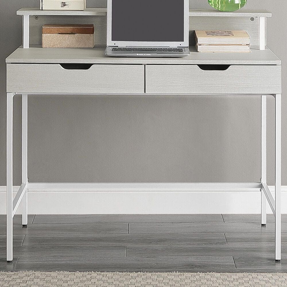 Valor Living Contempo Writing Desk with Shelf Hutch in White Oak and White, , large