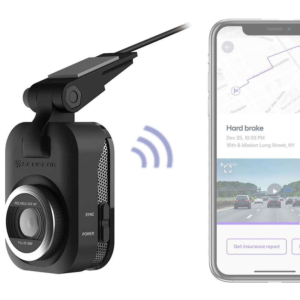 Scosche NEXS10032-ET Full HD Smart Dash Cam Powered by Nexar with Adhesive Mount and 32GB micro-SD card