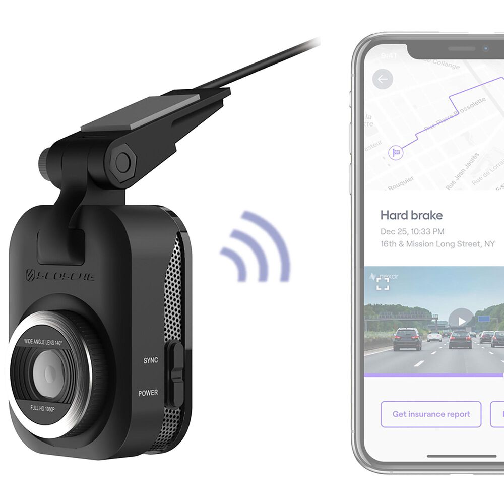 Scosche NEXS10032-ET Full HD Smart Dash Cam Powered by Nexar with Adhesive  Mount and 32GB micro-SD card, NFM