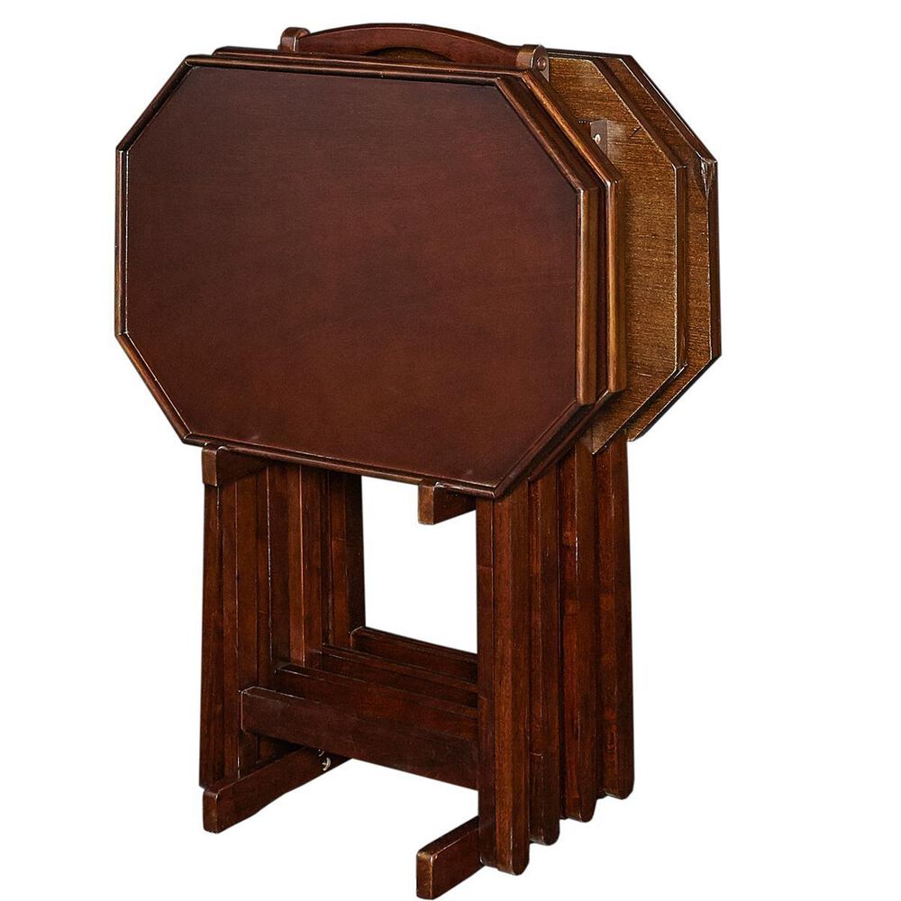 Parkerville Furniture Line TV Tray Table Set with Stand in Cherry &#40;Set of 4&#41;, , large