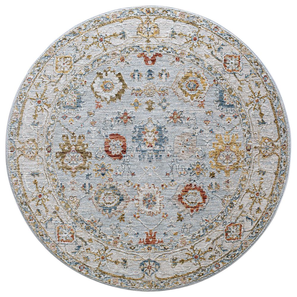 Surya Reina REN-2306 Light Gray, Cream, Denim, Rust, Mustard and Olive 6'7" Round Area Rug, , large