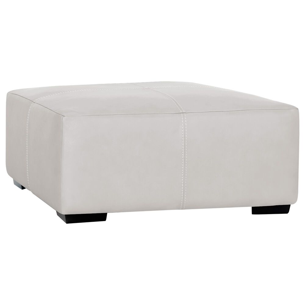 Moore Furniture Lucas Square Cocktail Ottoman in Bison Ivory Leather, , large
