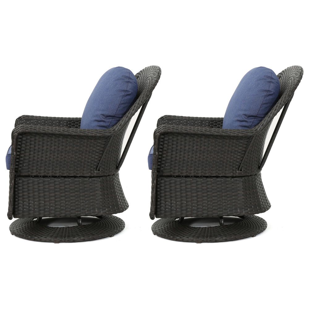 Hearth and Haven Liam Swivel Club Chair with Blue Cushion in Dark Brown &#40;Set of 2&#41;, , large