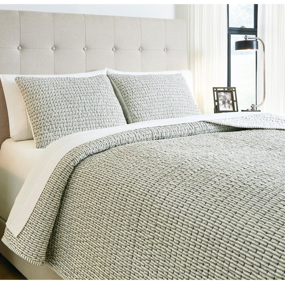 Millennium Doralia 3-Piece Queen Coverlet Set in Linen and Charcoal, , large