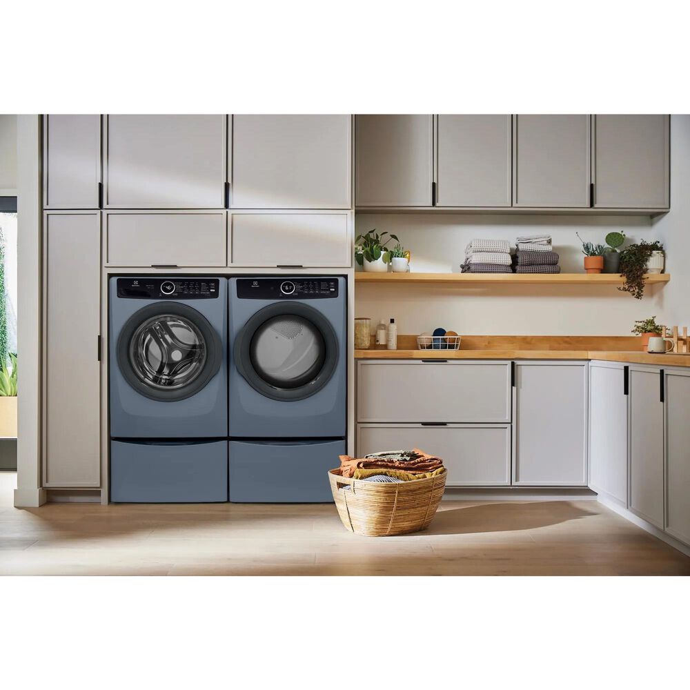 Electrolux 400 Series 4.5 Cu. Ft. Front Load Washer and 8 Cu. Ft. Gas Dryer Laundry Pair with Two Pedestal Storage Drawers in Denim Blue, , large
