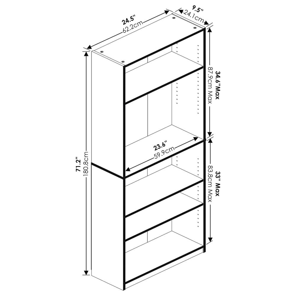 HOMLUX 5-Tier Display Bookshelf with Adjustable Shelves in Amber Pine, , large