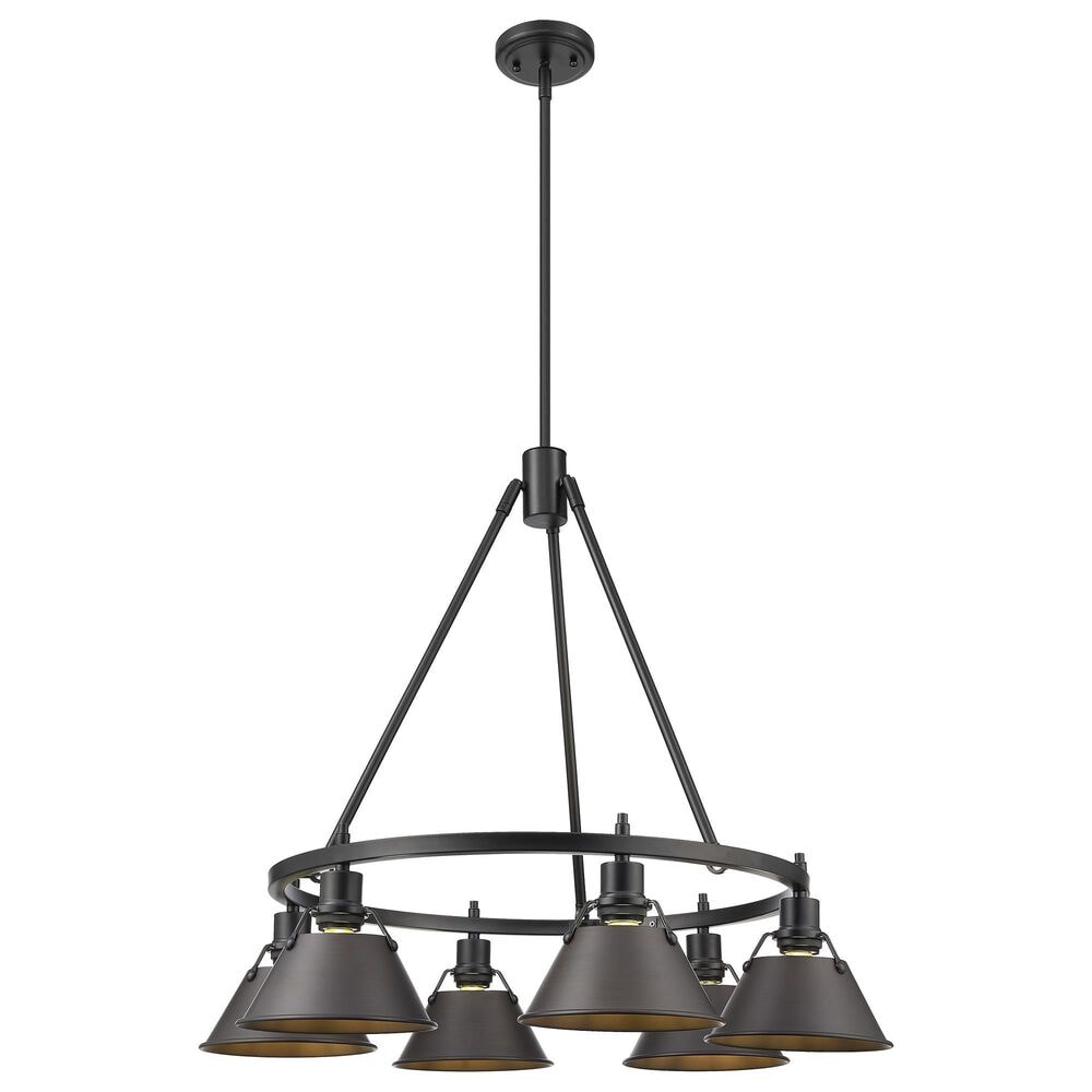 Golden Lighting Orwell 6-Light Chandelier with Rubbed Bronze Shade in Matte Black, , large