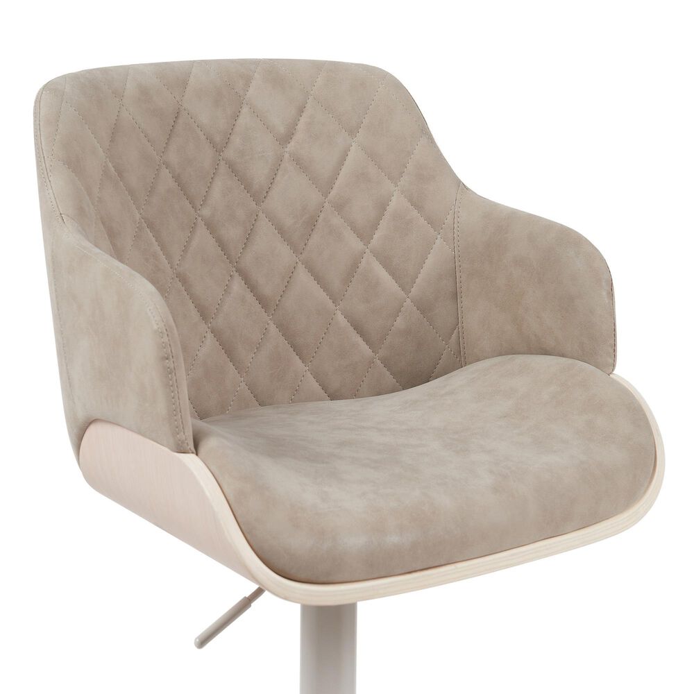 Armen Living Toby Adjustable Swivel Bar Height Stool with Vintage Taupe Upholstery in Ivory, , large
