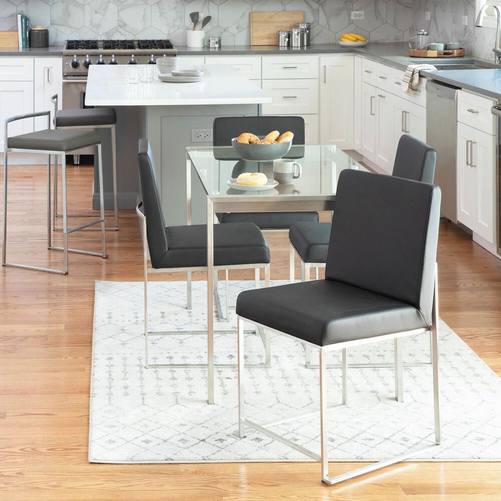Lumisource Fuji Side Chair with Black Faux Leather Cushion in Brushed Stainless Steel &#40;Set of 2&#41;, , large
