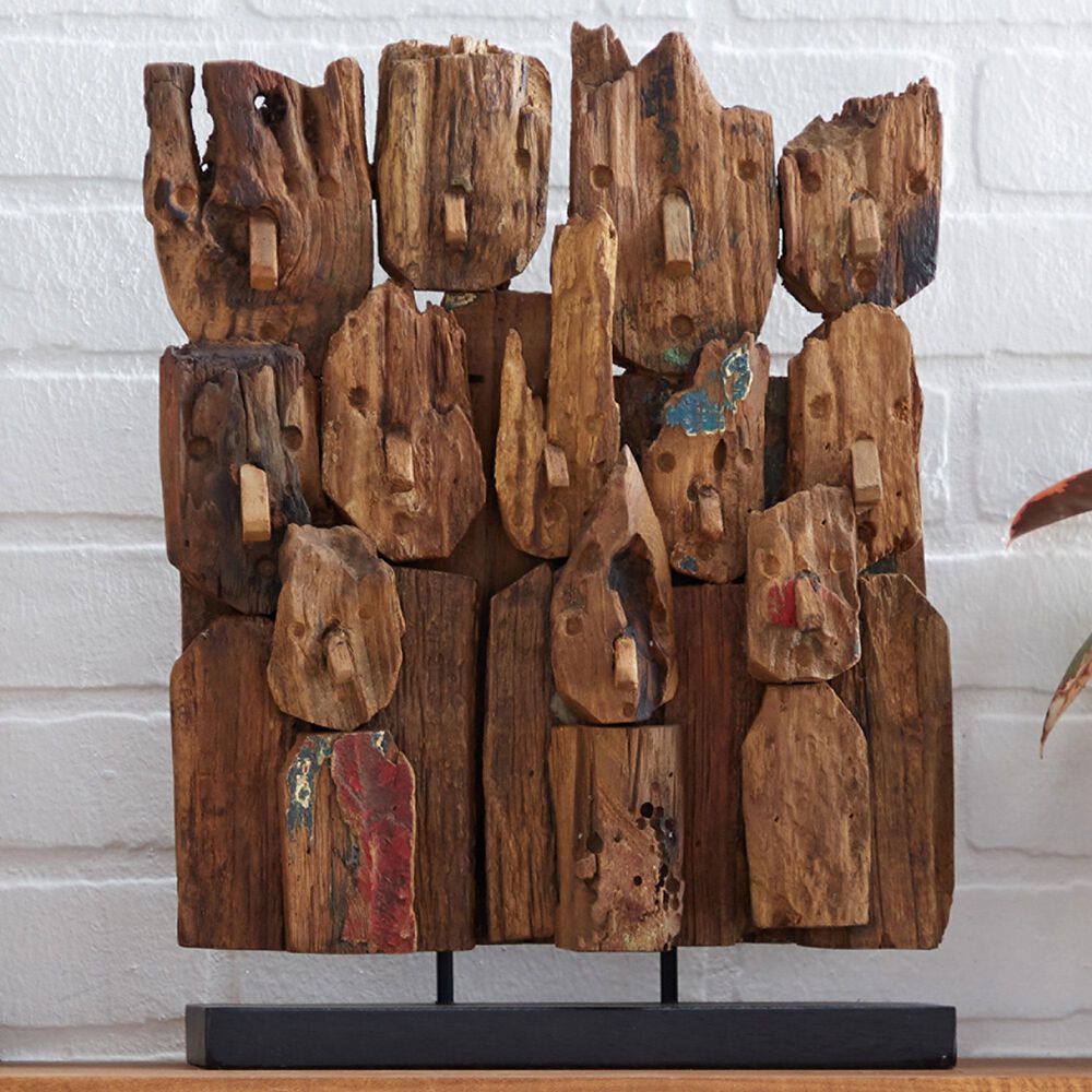 Maple and Jade Abstract Sculpture in Natural Brown, , large