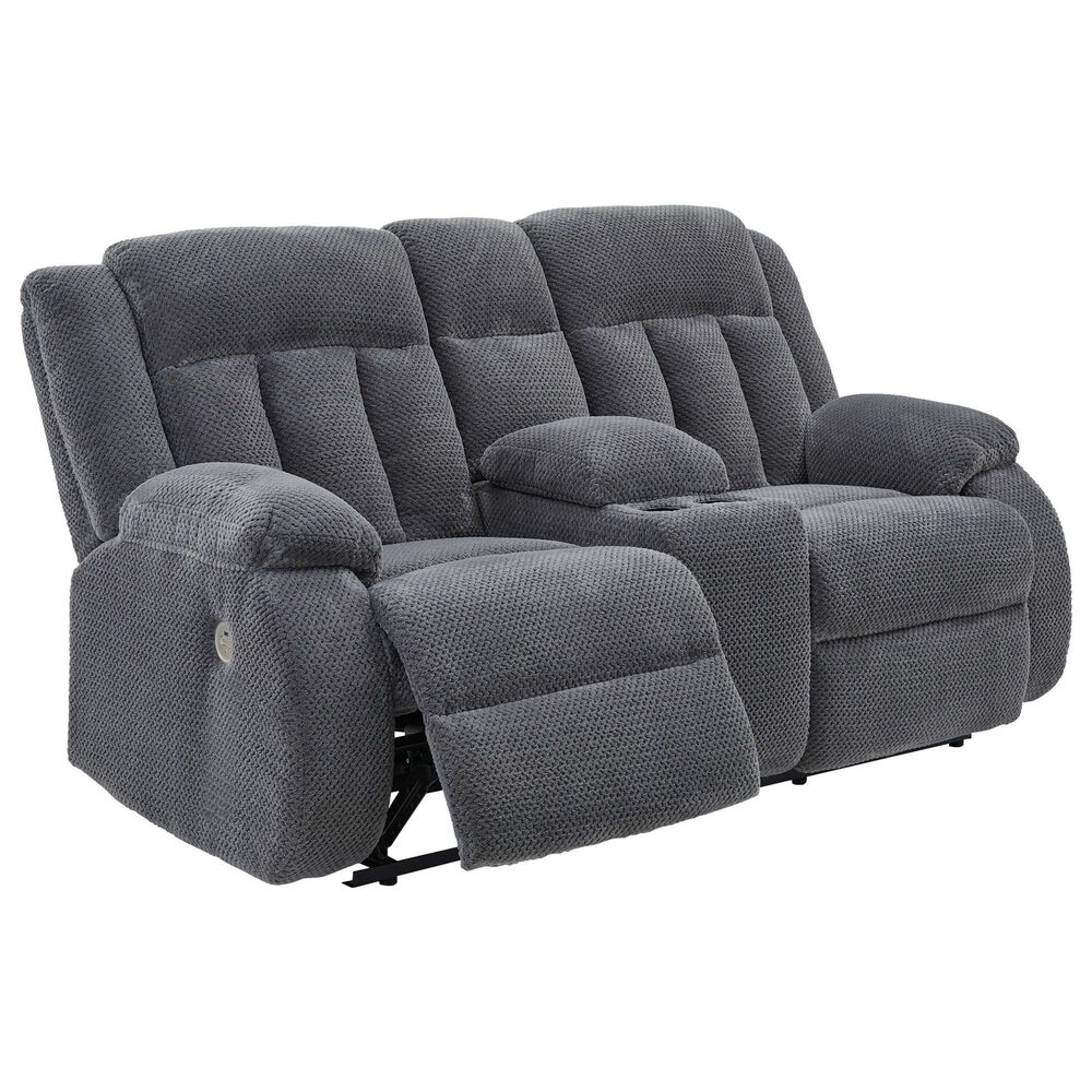 Ashley Observation Power Reclining Loveseat with Console in Steel Velvet, , large