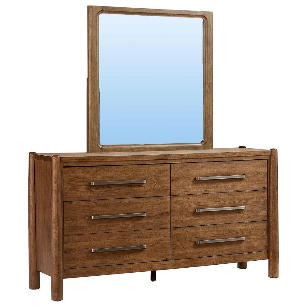 Riverside Furniture Henderson Rustic 6 Drawer Dresser and Mirror in Toasted Pecan, , large