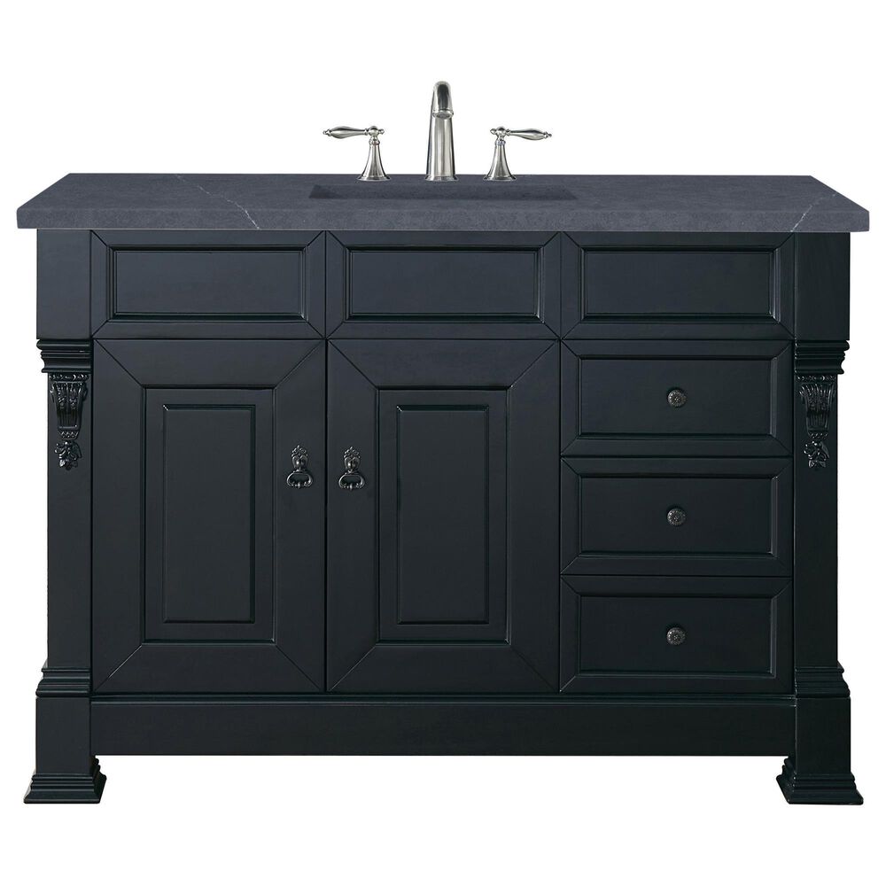 James Martin Vanities Brookfield 48" Single Bathroom Vanity in Antique Black with 3 cm Charcoal Soapstone Quartz Top and Rectangle Sink, , large