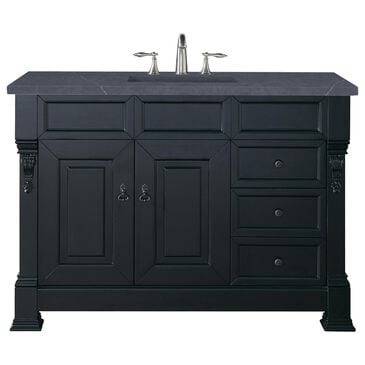 James Martin Vanities Brookfield 48" Single Bathroom Vanity in Antique Black with 3 cm Charcoal Soapstone Quartz Top and Rectangle Sink, , large