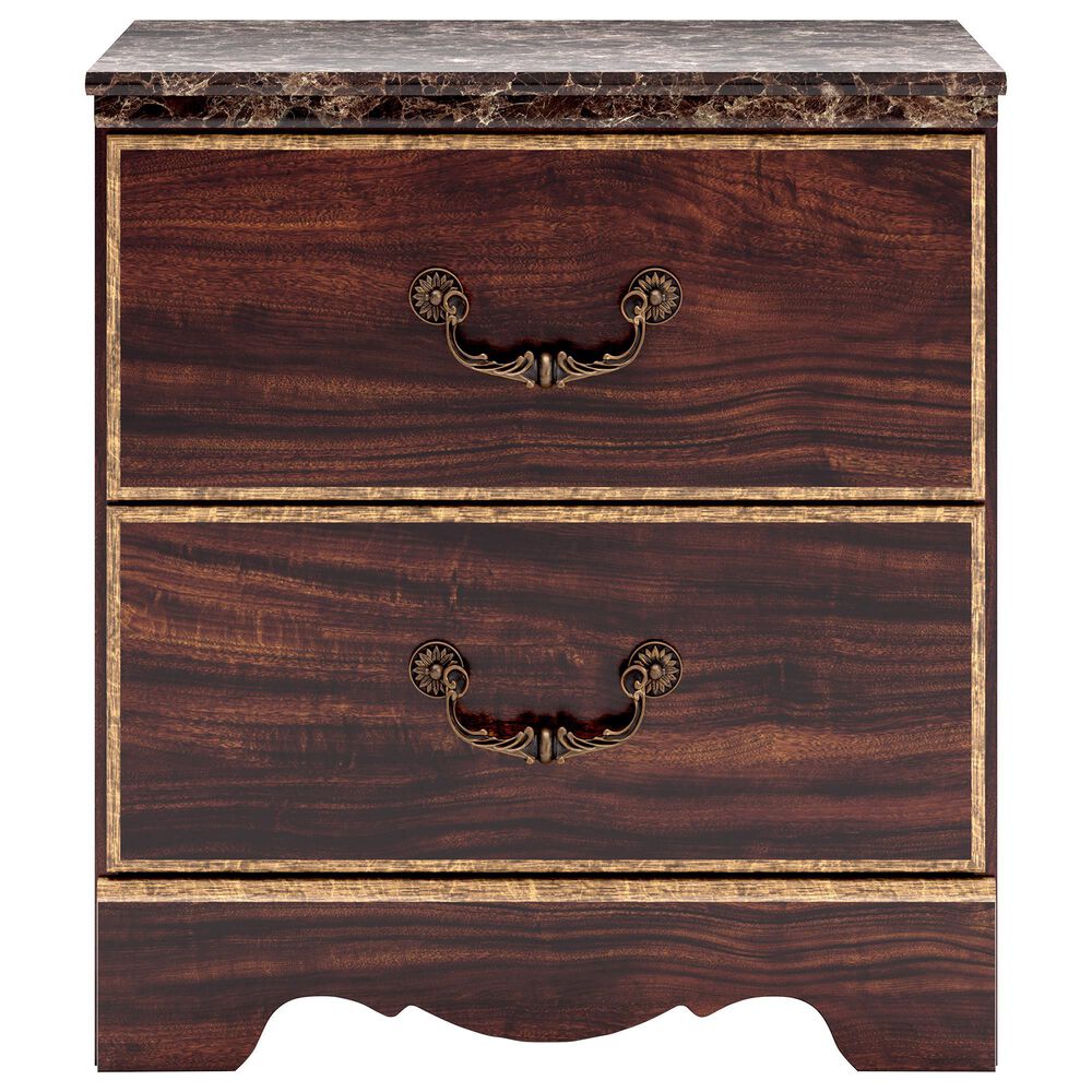 Ashley Glosmount 2-Drawer Nightstand in Glossy Reddish Brown and Gold, , large