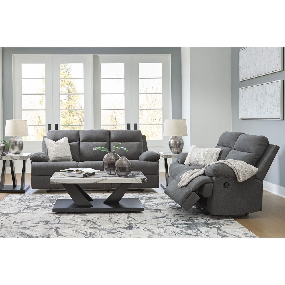 Ashley Side-Swipe Manual Reclining Loveseat in Charcoal, , large