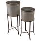 Creative Coop 2-Piece Round Corrugated Metal Planter on Stand Set in Silver and Black, , large