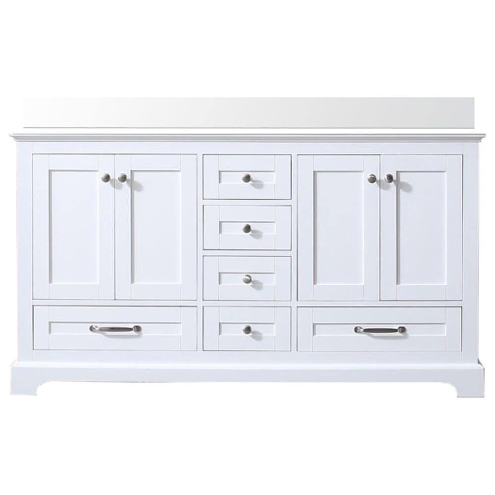 Lexora Home Dukes 60&quot; Double Bathroom Vanity in White with 2 cm White Quartz Top and Rectangular Sinks, , large