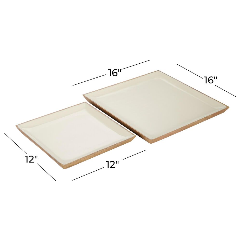 Maple and Jade Wood Tray in White and Natural &#40;Set of 2&#41;, , large