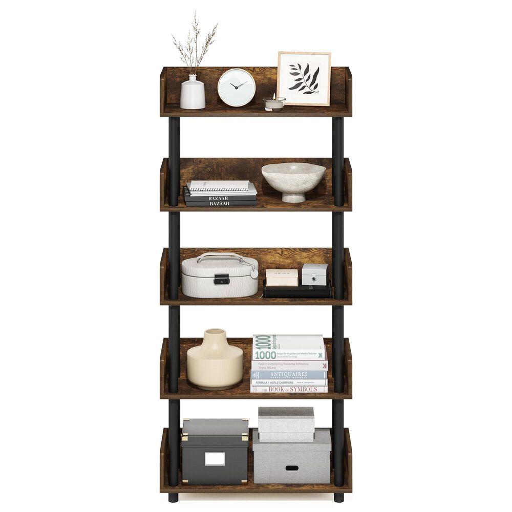 HOMLUX Turn-N-Tube 5-Tier Open Display Storage Bookshelf in Amber Pine and Black, , large
