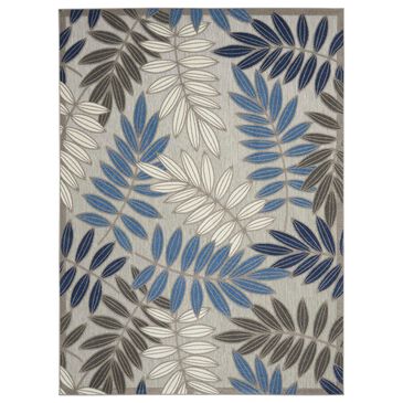 Nourison Aloha Floral 7"10" x 10"6" Grey and Blue Indoor/Outdoor Area Rug, , large