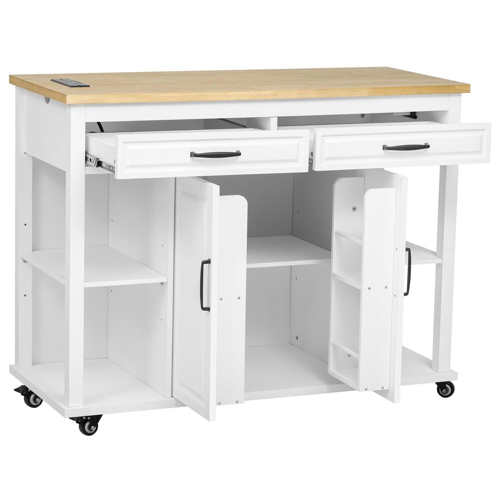 HOMLUX 47" Kitchen Island with Extendable Dining Table in White, , large