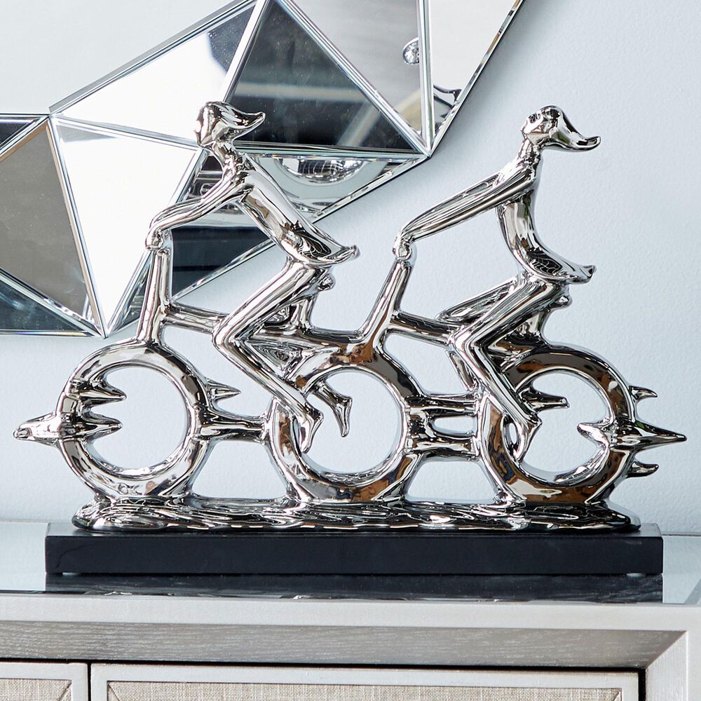 Maple and Jade Dual Rider Bicycle Sculpture in Silver and Black, , large
