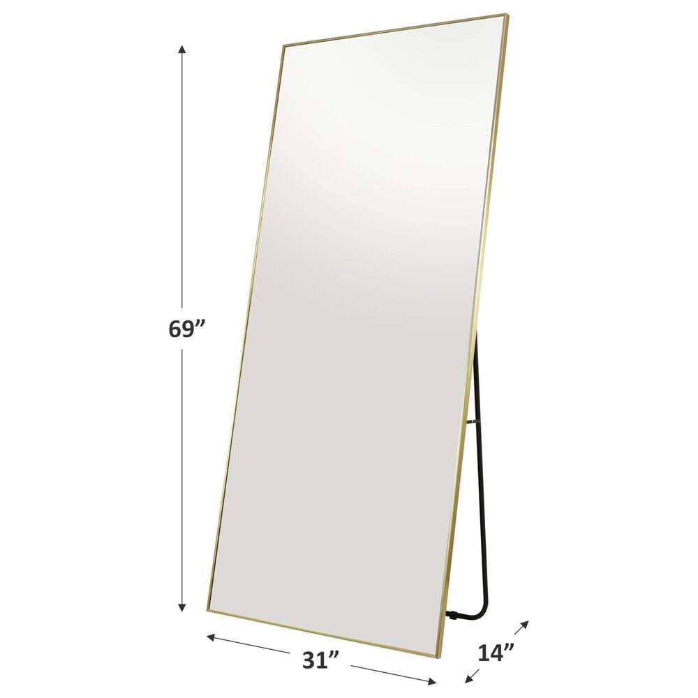 Maple and Jade Floor Mirror with Stand in Gold, , large
