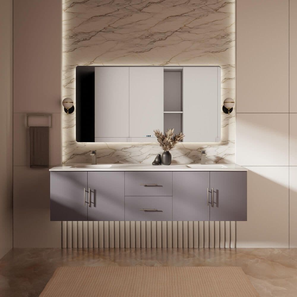 Lexora Home Geneva 72" Double Bathroom Vanity in Dark Grey with 2 cm White Quartz Top and Rectangular Sinks, , large