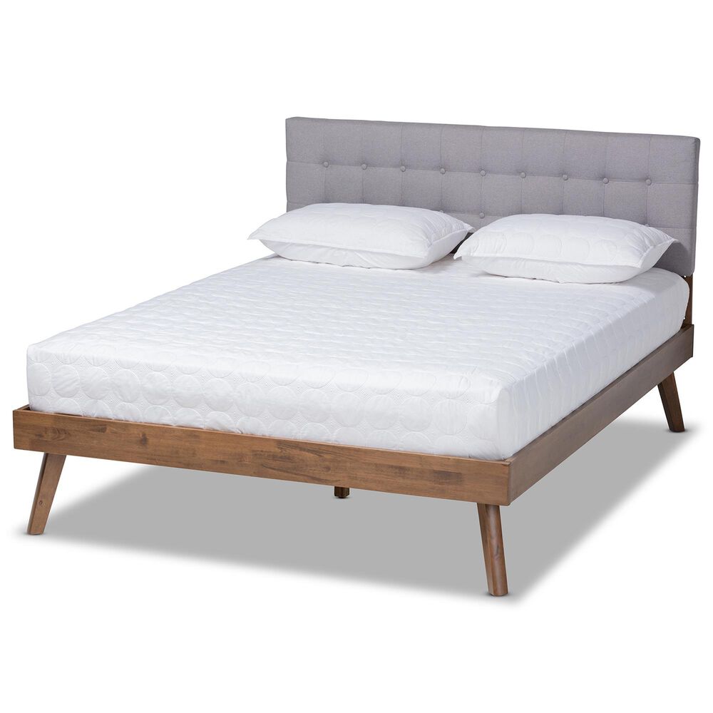 Baxton Studio Devan King Platform Bed with Light Grey Fabric in Walnut Brown, , large