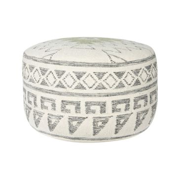 Teak Interiors 28" Round Kilim Pouf in Grey, Cream and Green, , large