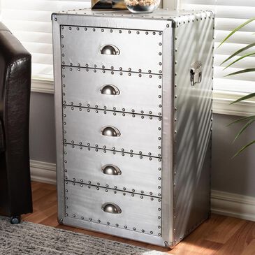 Baxton Studio Davet 5-Drawer Accent Chest in Silver, , large