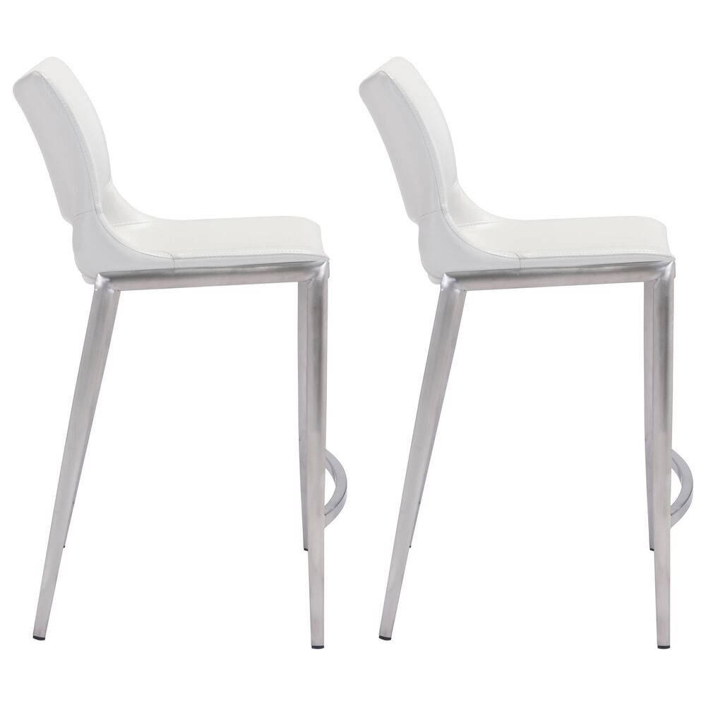 Zuo Modern Ace Counter Chair in White/Silver &#40;Set of 2&#41;, , large