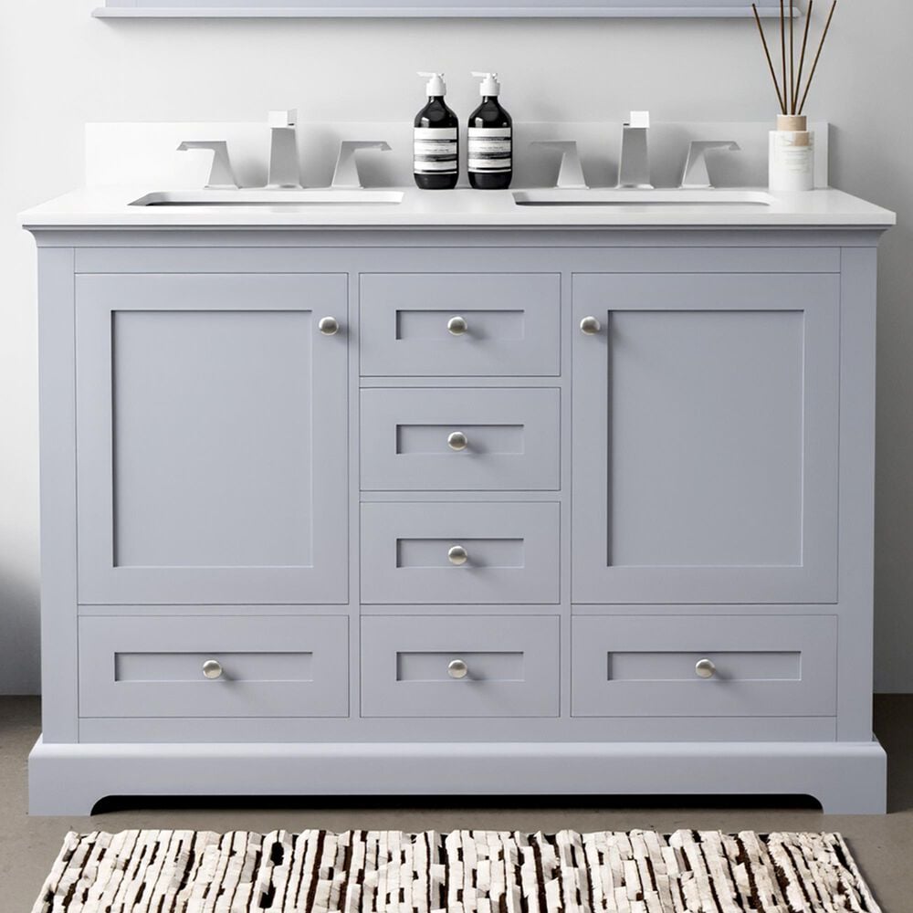 Lexora Home Dukes 48" Double Bathroom Vanity in Dark Grey with 2 cm White Quartz Top and Rectangular Sinks, , large
