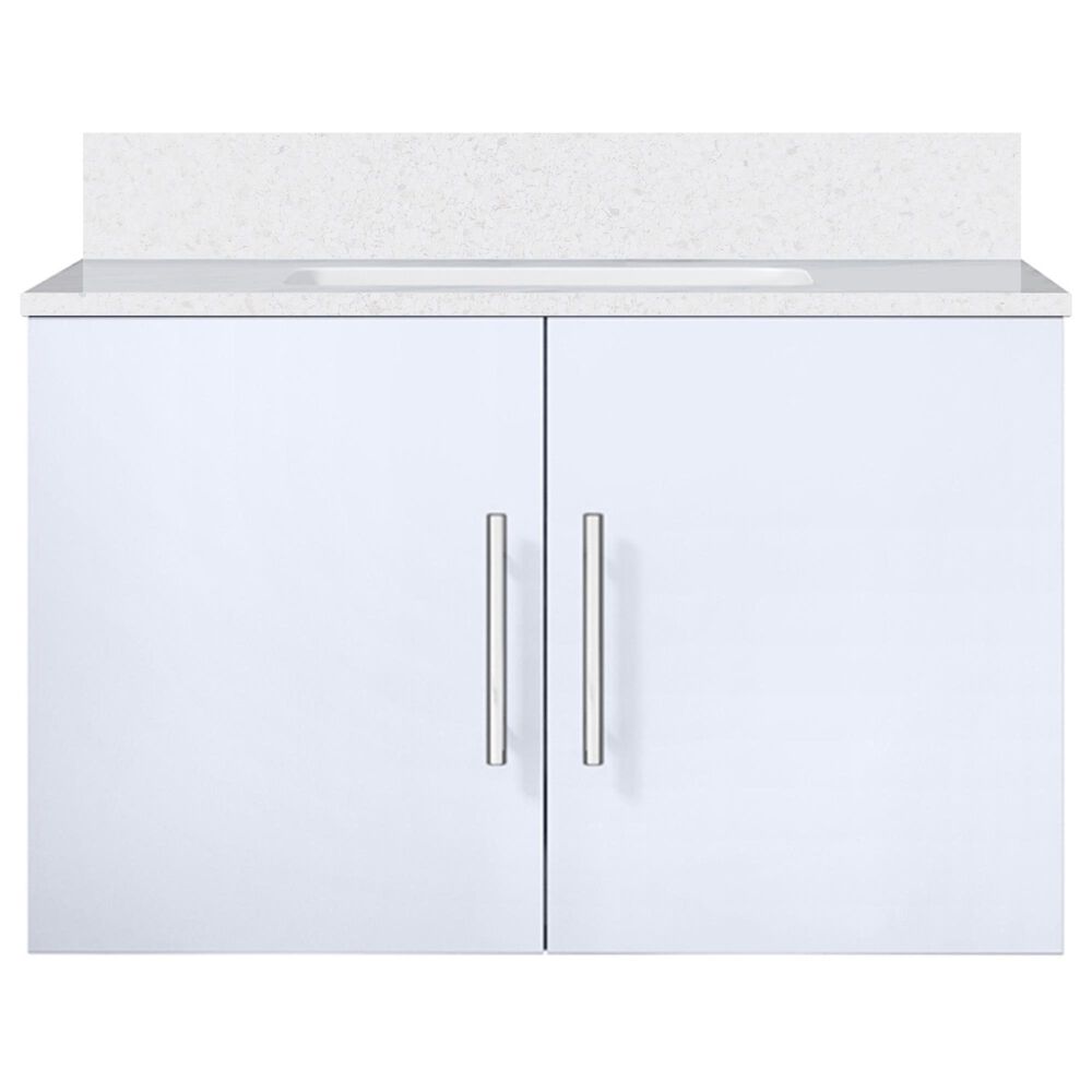 Lexora Home Geneva 30&quot; Single Bathroom Vanity in Glossy White with 2 cm White Cultured Marble Top and Rectangular Sink, , large