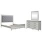 Belle Furnishings Reflections 3-Piece King Upholstered Bedroom Set in Pearl White and Rhinestone, , large