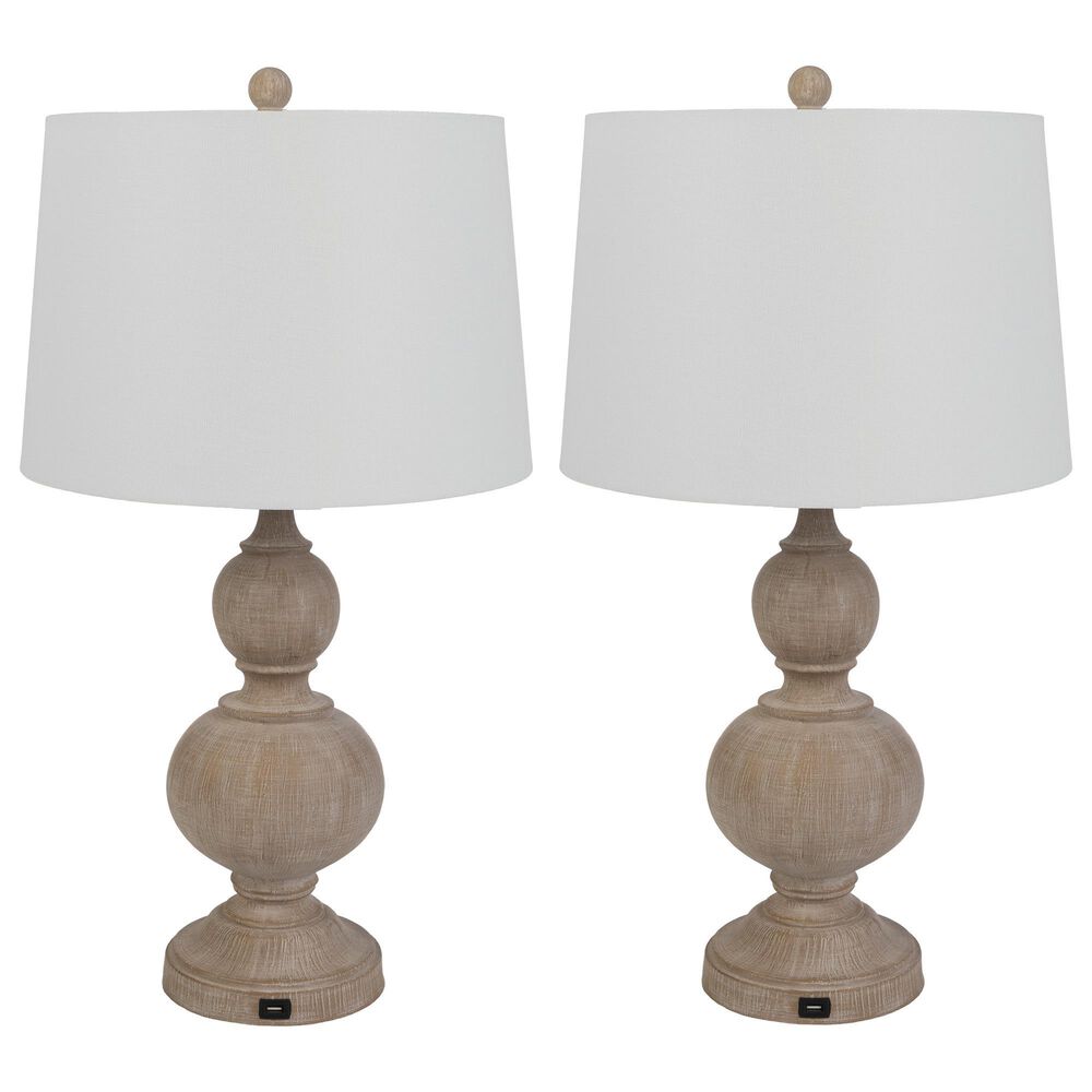 Timberlake 27" Table Lamp with USB Charging Ports and LED Bulbs in Whitewash (Set of 2), , large