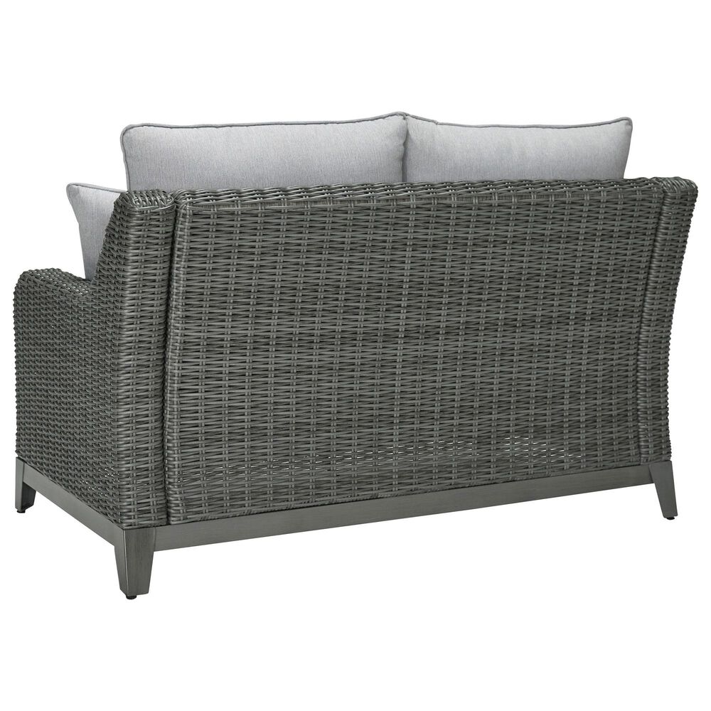 Ashley Elite Park Stationary Patio Loveseat with Cushion in Gray, , large