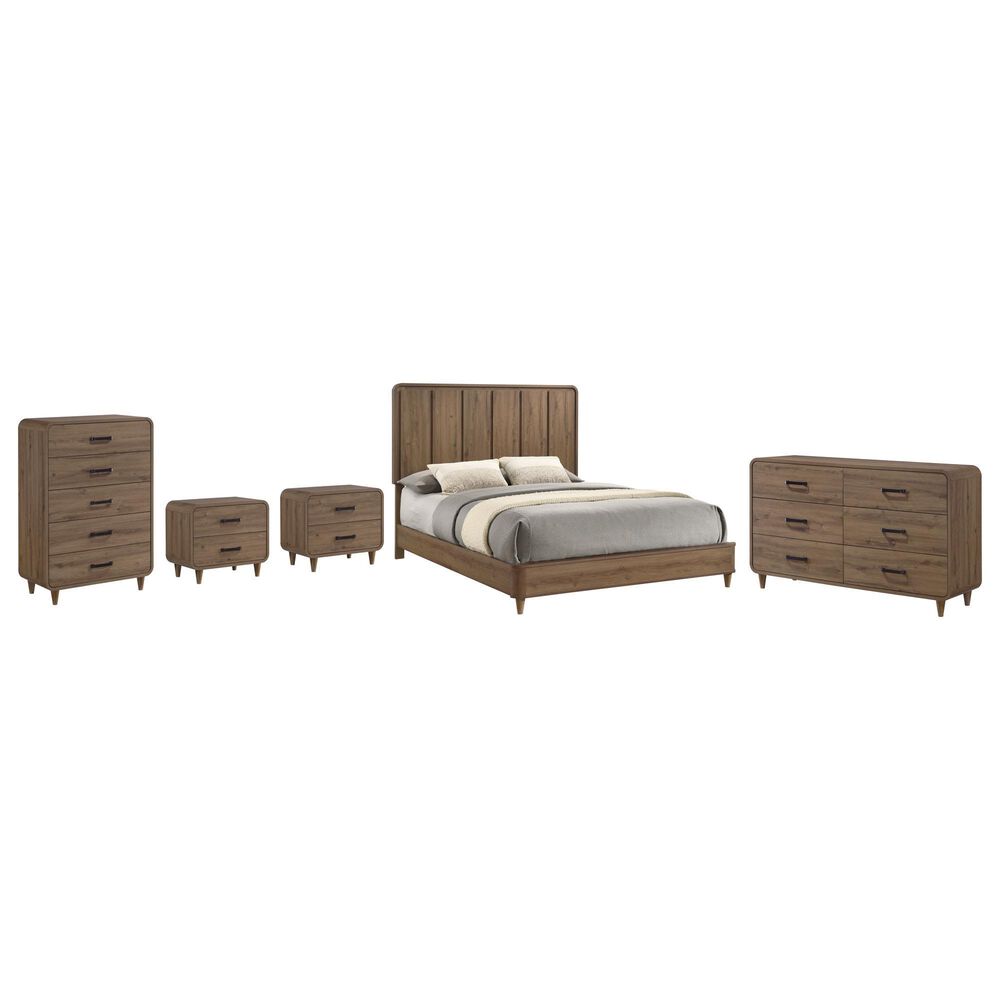 Crown Mark Nyomi King Panel Bed with Dresser, Chest and Two Nightstands in Light Brown, , large