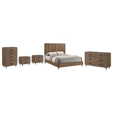Crown Mark Nyomi King Panel Bed with Dresser Chest and 2 Nightstands in Light Brown, , large
