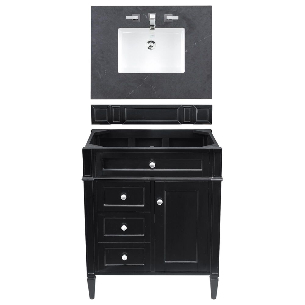 James Martin Vanities Brittany 30" Single Bathroom Vanity in Black Onyx with 3 cm Charcoal Soapstone Quartz Top and Rectangle Sink, , large