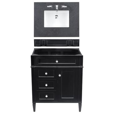 James Martin Vanities Brittany 30" Single Bathroom Vanity in Black Onyx with 3 cm Charcoal Soapstone Quartz Top and Rectangle Sink, , large