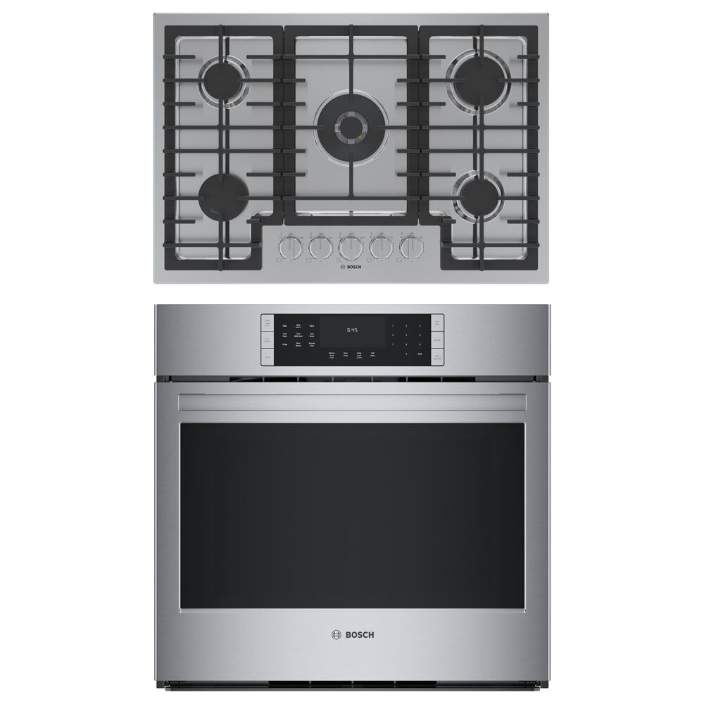 Bosch 800 Series 2-Piece Kitchen Package with 30" Single Wall Oven 30" Gas Cooktop and in Stainless Steel, , large