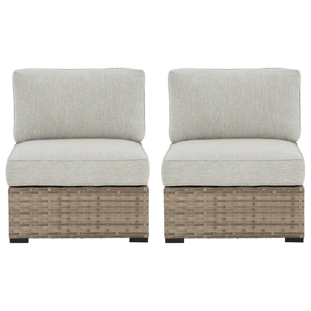 Ashley Calworth Patio Armless Chair in Beige &#40;Set of 2&#41;, , large