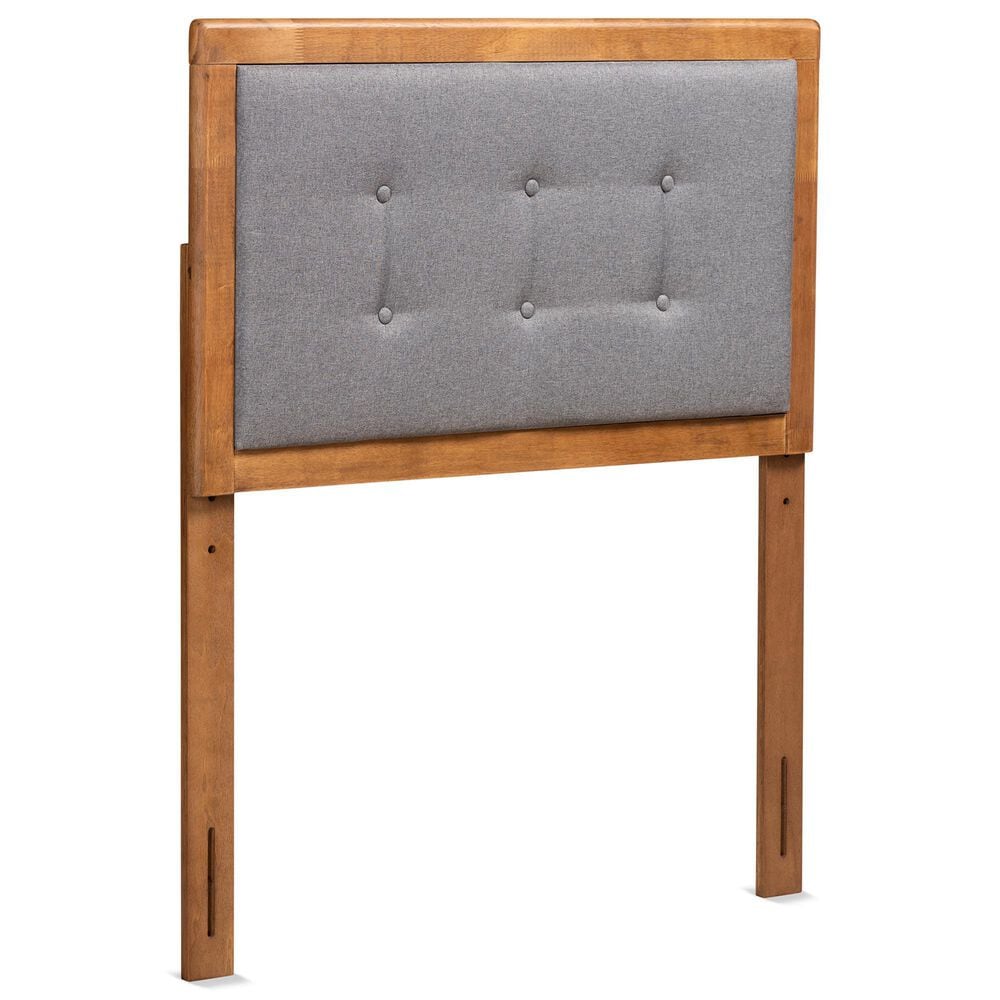 Baxton Studio Sarine Twin Panel Headboard with Dark Grey Upholstered in Walnut Brown, , large