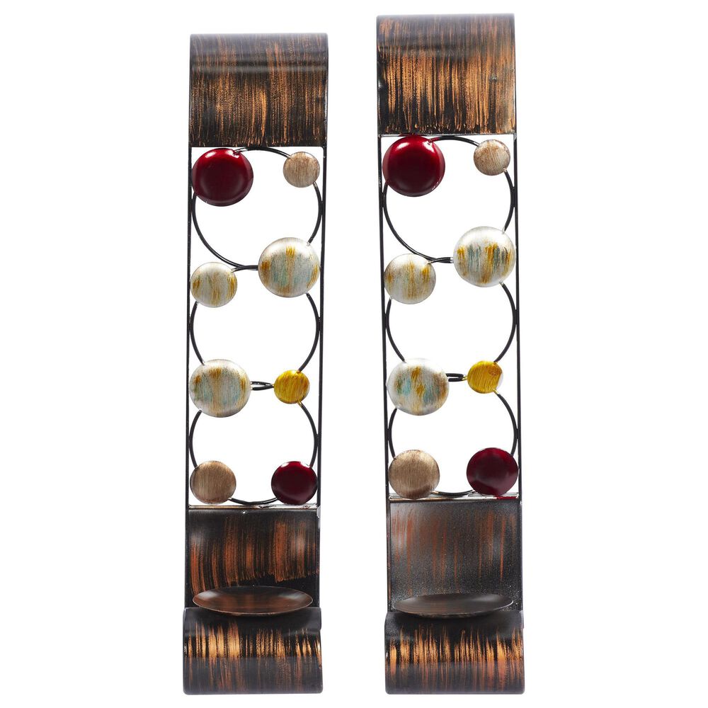 Maple and Jade 24" Indoor/Outdoor Wall Mount Candle Holder in Brown, Red, Silver, Blue and Yellow (Set of 2), , large